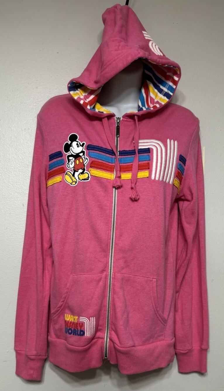 Disney Parks Jacket Womens Size Medium Pink Mickey 71 Full Zip Rainbow Hoodie